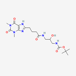molecular formula C19H30N6O6 B8018895 tert-butyl N-[3-[4-(1,3-dimethyl-2,6-dioxo-7H-purin-8-yl)butanoylamino]-2-hydroxypropyl]carbamate 