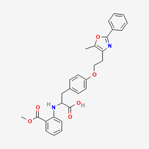 molecular formula C29H28N2O6 B8019017 (S)-2-(1-Carboxy-2-(4-[2-(5-methyl-2-phenyloxazol-4-YL)ethoxy]phenyl)ethylamino)benzoic acid methyl ester 