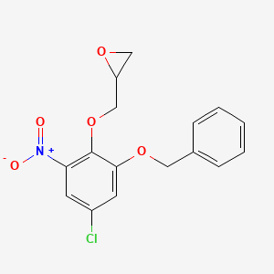 molecular formula C16H14ClNO5 B8019227 2-[(4-Chloro-2-nitro-6-phenylmethoxyphenoxy)methyl]oxirane 