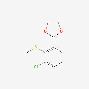 molecular formula C10H11ClO2S B8019282 2-(3-Chloro-2-methylsulfanylphenyl)-1,3-dioxolane 