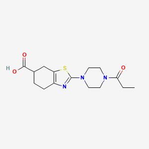 molecular formula C15H21N3O3S B8019403 2-(4-Propionylpiperazino)-4,5,6,7-tetrahydro-1,3-benzothiazole-6-carboxylic acid 
