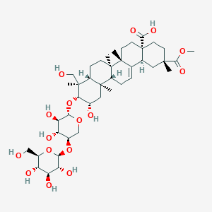 molecular formula C42H66O16 B8019612 Olean-12-ene-28,29-dioic acid,3-[(4-O-b-D-glucopyranosyl-b-D-xylopyranosyl)oxy]-2,23-dihydroxy-,29-methyl ester, (2b,3b,4a,20b)- 
