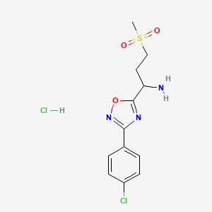 molecular formula C12H15Cl2N3O3S B8019757 1-[3-(4-Chlorophenyl)-1,2,4-oxadiazol-5-YL]-3-methanesulfonylpropan-1-amine hydrochloride 