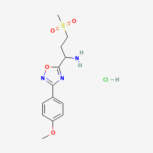 molecular formula C13H18ClN3O4S B8019761 3-Methanesulfonyl-1-[3-(4-methoxyphenyl)-1,2,4-oxadiazol-5-YL]propan-1-amine hydrochloride 