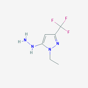 molecular formula C6H9F3N4 B8019822 1-ethyl-5-hydrazinyl-3-(trifluoromethyl)-1H-pyrazole 