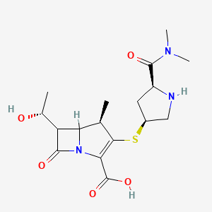 molecular formula C17H25N3O5S B8020326 (4R)-3-[(3S,5S)-5-(dimethylcarbamoyl)pyrrolidin-3-yl]sulfanyl-6-[(1R)-1-hydroxyethyl]-4-methyl-7-oxo-1-azabicyclo[3.2.0]hept-2-ene-2-carboxylic acid 