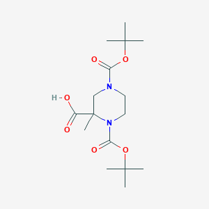 molecular formula C16H28N2O6 B8020351 1,4-Bis[(tert-butoxy)carbonyl]-2-methylpiperazine-2-carboxylic acid 