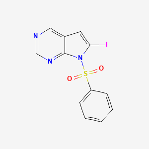 molecular formula C12H8IN3O2S B8020950 6-Iodo-7-(phenylsulfonyl)-7H-pyrrolo[2,3-d]pyrimidine 