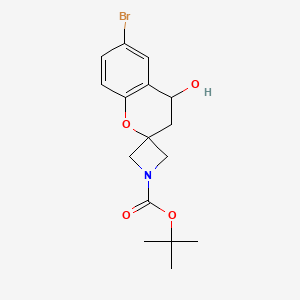 molecular formula C16H20BrNO4 B8021232 Tert-butyl 6'-bromo-4'-hydroxyspiro[azetidine-3,2'-chromane]-1-carboxylate 