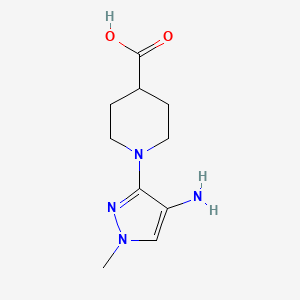 molecular formula C10H16N4O2 B8021298 1-(4-Amino-1-methylpyrazol-3-yl)piperidine-4-carboxylic acid 