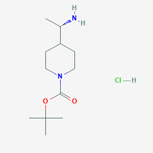 molecular formula C12H25ClN2O2 B8021490 (S)-tert-Butyl 4-(1-aminoethyl)piperidine-1-carboxylate hydrochloride 