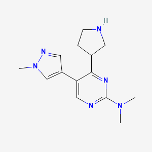 molecular formula C14H20N6 B8021850 N,N-dimethyl-5-(1-methyl-1H-pyrazol-4-yl)-4-(pyrrolidin-3-yl)pyrimidin-2-amine 
