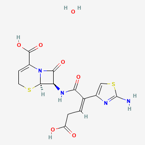 molecular formula C15H16N4O7S2 B8021942 (6R,7R)-7-[[(Z)-2-(2-amino-1,3-thiazol-4-yl)-4-carboxybut-2-enoyl]amino]-8-oxo-5-thia-1-azabicyclo[4.2.0]oct-2-ene-2-carboxylic acid;hydrate 
