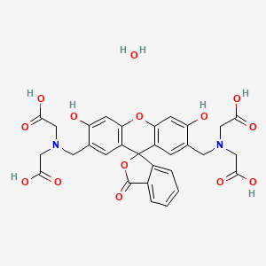 molecular formula C30H28N2O14 B8022381 2-[[7'-[[Bis(carboxymethyl)amino]methyl]-3',6'-dihydroxy-3-oxospiro[2-benzofuran-1,9'-xanthene]-2'-yl]methyl-(carboxymethyl)amino]acetic acid;hydrate 