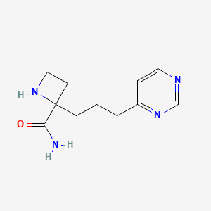 molecular formula C11H16N4O B8022453 2-[3-(Pyrimidin-4-YL)propyl]azetidine-2-carboxamide 