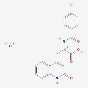 molecular formula C19H17ClN2O5 B8022587 2-(4-Chlorobenzamido)-3-(2-oxo-1,2-dihydroquinolin-4-yl)propanoic acid hydrate 