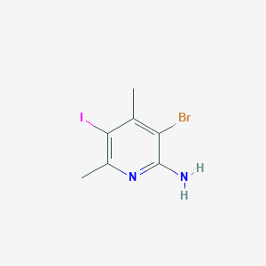 molecular formula C7H8BrIN2 B8023429 3-Bromo-5-iodo-4,6-dimethylpyridin-2-amine 