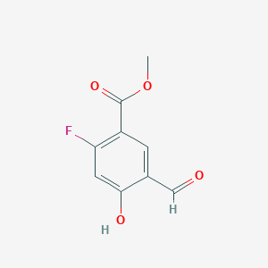 molecular formula C9H7FO4 B8023579 Methyl 2-fluoro-5-formyl-4-hydroxybenzoate 