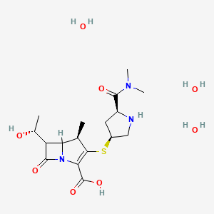 molecular formula C17H31N3O8S B8023669 (4R)-3-[(3S,5S)-5-(dimethylcarbamoyl)pyrrolidin-3-yl]sulfanyl-6-[(1R)-1-hydroxyethyl]-4-methyl-7-oxo-1-azabicyclo[3.2.0]hept-2-ene-2-carboxylic acid;trihydrate 