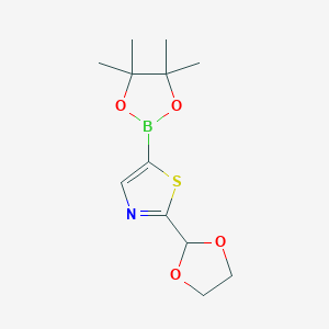 molecular formula C12H18BNO4S B8024015 2-(1,3-Dioxolan-2-yl)-5-(4,4,5,5-tetramethyl-1,3,2-dioxaborolan-2-yl)-1,3-thiazole 