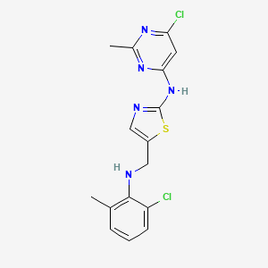 molecular formula C16H15Cl2N5S B8024074 5-[(2-chloro-6-methylanilino)methyl]-N-(6-chloro-2-methylpyrimidin-4-yl)-1,3-thiazol-2-amine 