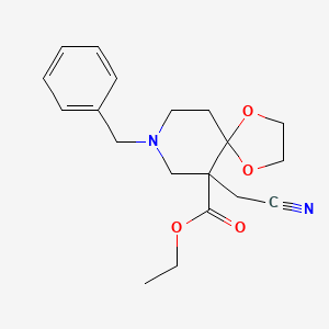molecular formula C19H24N2O4 B8024342 Ethyl 8-benzyl-6-(cyanomethyl)-1,4-dioxa-8-azaspiro[4,5]decane-6-carboxylate 