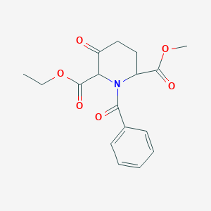 molecular formula C17H19NO6 B8024348 2-Ethyl 6-methyl 1-benzoyl-3-oxopiperidine-2,6-dicarboxylate 
