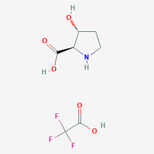 molecular formula C7H10F3NO5 B8024357 (2R,3R)-Rel-3-hydroxypyrrolidine-2-carboxylic acid trifluoroacetic acid 