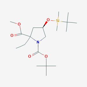 molecular formula C19H37NO5Si B8024388 (4R)-1-tert-butyl 2-Methyl 4-(tert-butyldimethylsilyloxy)-2-ethylpyrrolidine-1,2-dicarboxylate 