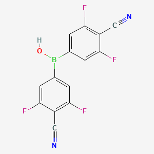 molecular formula C14H5BF4N2O B8024505 Bis(4-cyano-3,5-difluorophenyl)borinic acid 