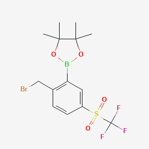 molecular formula C14H17BBrF3O4S B8024511 2-Bromomethyl-5-(trifluoromethanesulfonyl)phenylboronic acid pinacol ester 