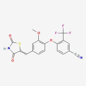 molecular formula C19H11F3N2O4S B8024598 4-[4-(2,4-Dioxo-thiazolidin-5-ylidenemethyl)-2-methoxy-phenoxy]-3-trifluoromethyl-benzonitrile 