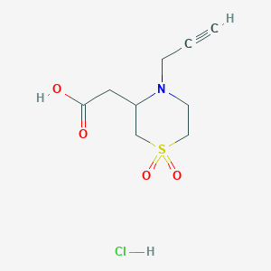 molecular formula C9H14ClNO4S B8024854 2-[1,1-Dioxo-4-(prop-2-yn-1-yl)-1lambda6-thiomorpholin-3-yl]acetic acid hydrochloride 