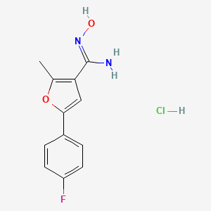 molecular formula C12H12ClFN2O2 B8024943 5-(4-Fluoro-phenyl)-N-hydroxy-2-methyl-furan-3-carboxamidine hydrochloride 