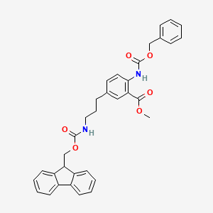molecular formula C34H32N2O6 B8025185 2-Benzyloxycarbonylamino-5-[3-(9H-fluoren-9-ylmethoxycarbonylamino)-propyl]-benzoic acid methyl ester 
