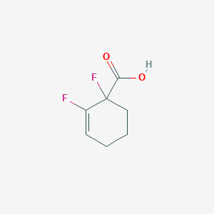molecular formula C7H8F2O2 B8025438 1,2-Difluorocyclohex-2-enecarboxylic acid 