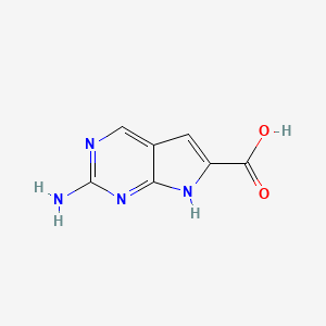 molecular formula C7H6N4O2 B8025596 2-Amino-7H-pyrrolo[2,3-d]pyrimidine-6-carboxylic acid 