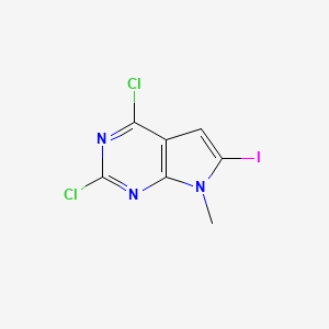 molecular formula C7H4Cl2IN3 B8025623 2,4-Dichloro-6-iodo-7-methyl-7H-pyrrolo[2,3-d]pyrimidine 