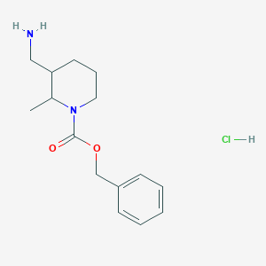 molecular formula C15H23ClN2O2 B8026282 Benzyl 3-(aminomethyl)-2-methylpiperidine-1-carboxylate hydrochloride 