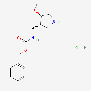 molecular formula C13H19ClN2O3 B8026299 trans-Benzyl ((4-hydroxypyrrolidin-3-YL)methyl)carbamate hcl 