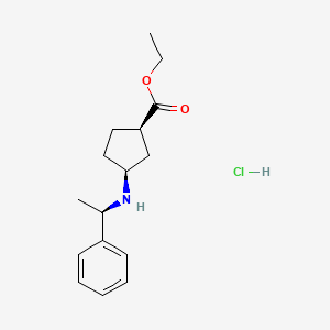 molecular formula C16H24ClNO2 B8026460 (1R,3S)-Ethyl 3-((R)-1-phenylethylamino)cyclopentanecarboxylate HCl 