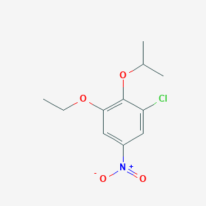 molecular formula C11H14ClNO4 B8026844 1-Chloro-3-ethoxy-5-nitro-2-(propan-2-yloxy)benzene 