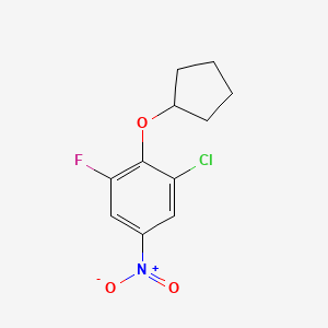 molecular formula C11H11ClFNO3 B8026863 1-Chloro-2-(cyclopentyloxy)-3-fluoro-5-nitrobenzene 