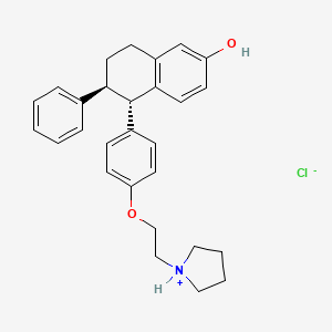 molecular formula C28H32ClNO2 B8027522 (5S,6S)-6-phenyl-5-[4-(2-pyrrolidin-1-ium-1-ylethoxy)phenyl]-5,6,7,8-tetrahydronaphthalen-2-ol;chloride 