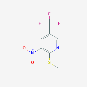 molecular formula C7H5F3N2O2S B8028289 2-(Methylsulfanyl)-3-nitro-5-(trifluoromethyl)pyridine 