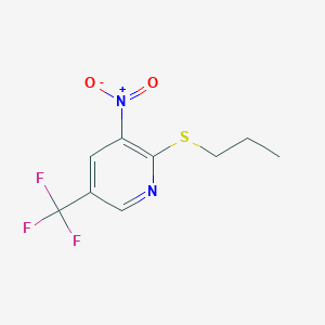 molecular formula C9H9F3N2O2S B8028621 3-Nitro-2-(propylsulfanyl)-5-(trifluoromethyl)pyridine 