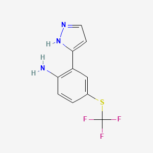 molecular formula C10H8F3N3S B8029981 2-(1H-Pyrazol-3-yl)-4-((trifluoromethyl)thio)aniline 