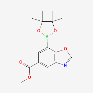 molecular formula C15H18BNO5 B8030043 7-(4,4,5,5-Tetramethyl-[1,3,2]dioxaborolan-2-yl)-benzooxazole-5-carboxylic acid methyl ester 