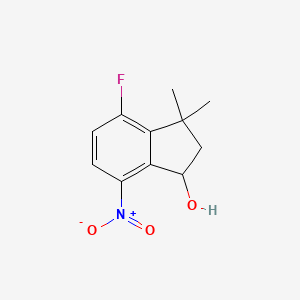 molecular formula C11H12FNO3 B8030325 4-Fluoro-3,3-dimethyl-7-nitro-2,3-dihydro-1H-inden-1-ol 