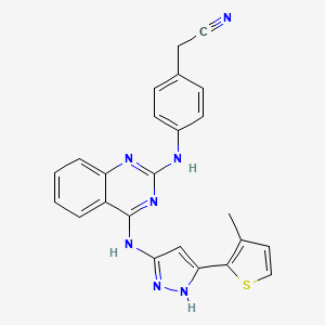 molecular formula C24H19N7S B8030412 2-(4-((4-((5-(3-Methylthiophen-2-yl)-1H-pyrazol-3-yl)amino)quinazolin-2-yl)amino)phenyl)acetonitrile CAS No. 1216665-67-6